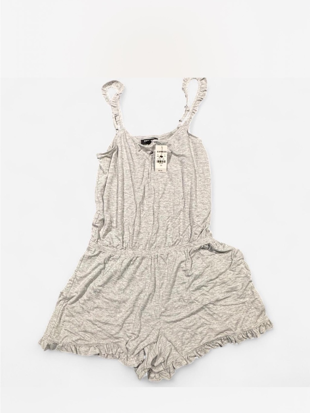 Express Sleepwear Light Gray Ruffle-Strap Romper with Pockets